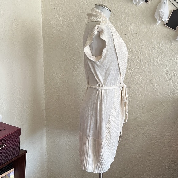 BCBG Max Azria Ivory Cream Short Sleeve Cocoon Cardigan Linen Blend Sweater S - Picture 5 of 7